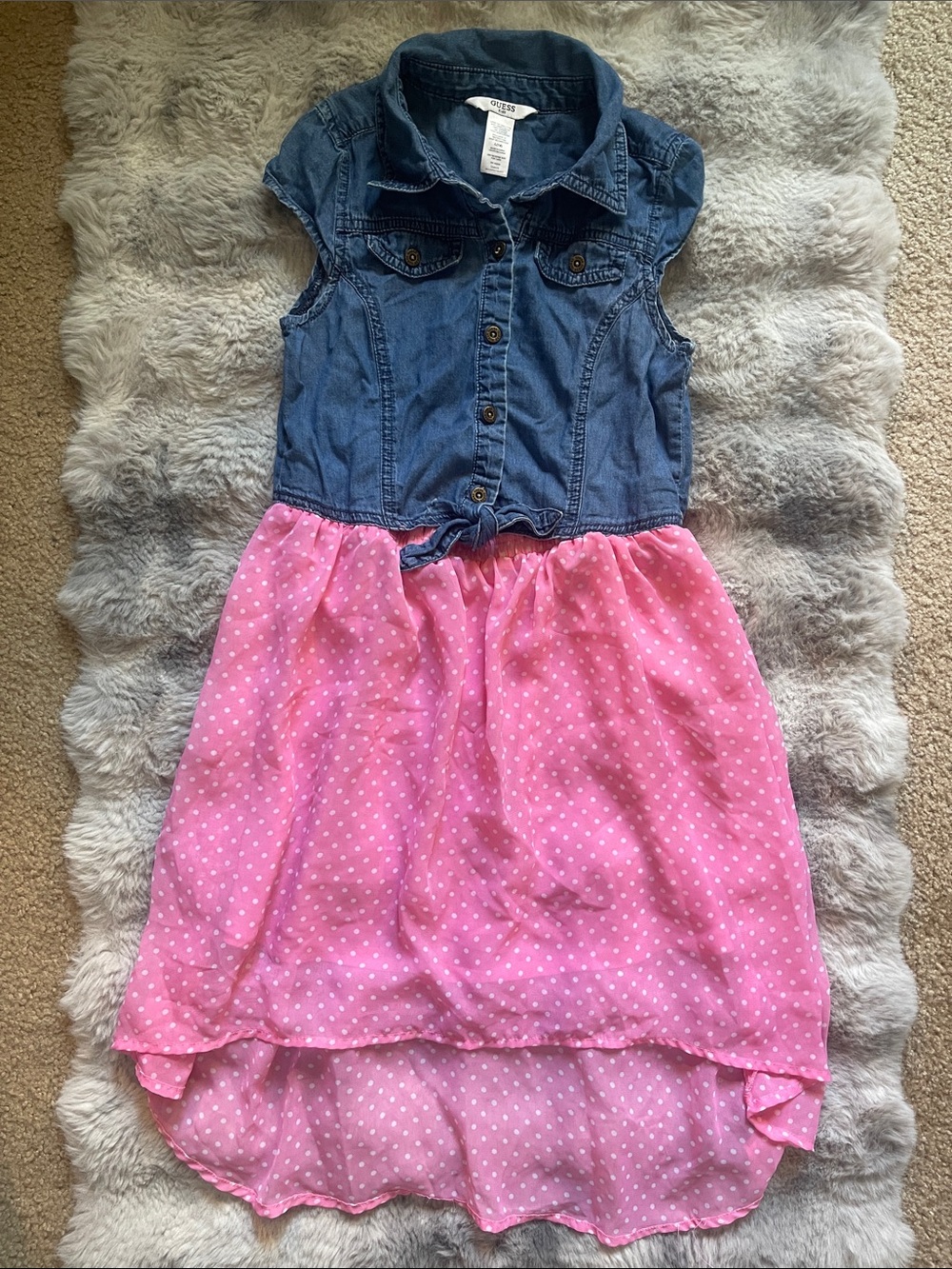 Guess Denim Top Pink Polka Dot Skirt Girls' Dress